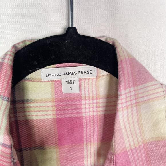 James Perse Womens 1 Small S Pink Bleached Plaid Button Up Shirt Cotton Linen - Picture 10 of 12